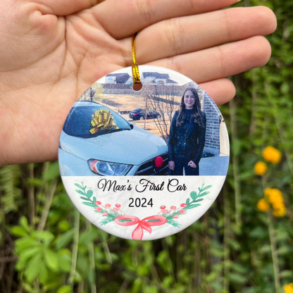 Custom Photo First Car Christmas Ceramic Ornament, Personalized New Car New Driver Ornament 2024, 1st Car Keepsake Ornament ON0228