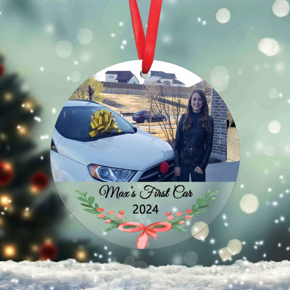 Custom Photo First Car Christmas Ceramic Ornament, Personalized New Car New Driver Ornament 2024, 1st Car Keepsake Ornament ON0228