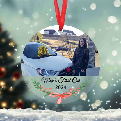 Custom Photo First Car Christmas Ceramic Ornament, Personalized New Car New Driver Ornament 2024, 1st Car Keepsake Ornament ON0228