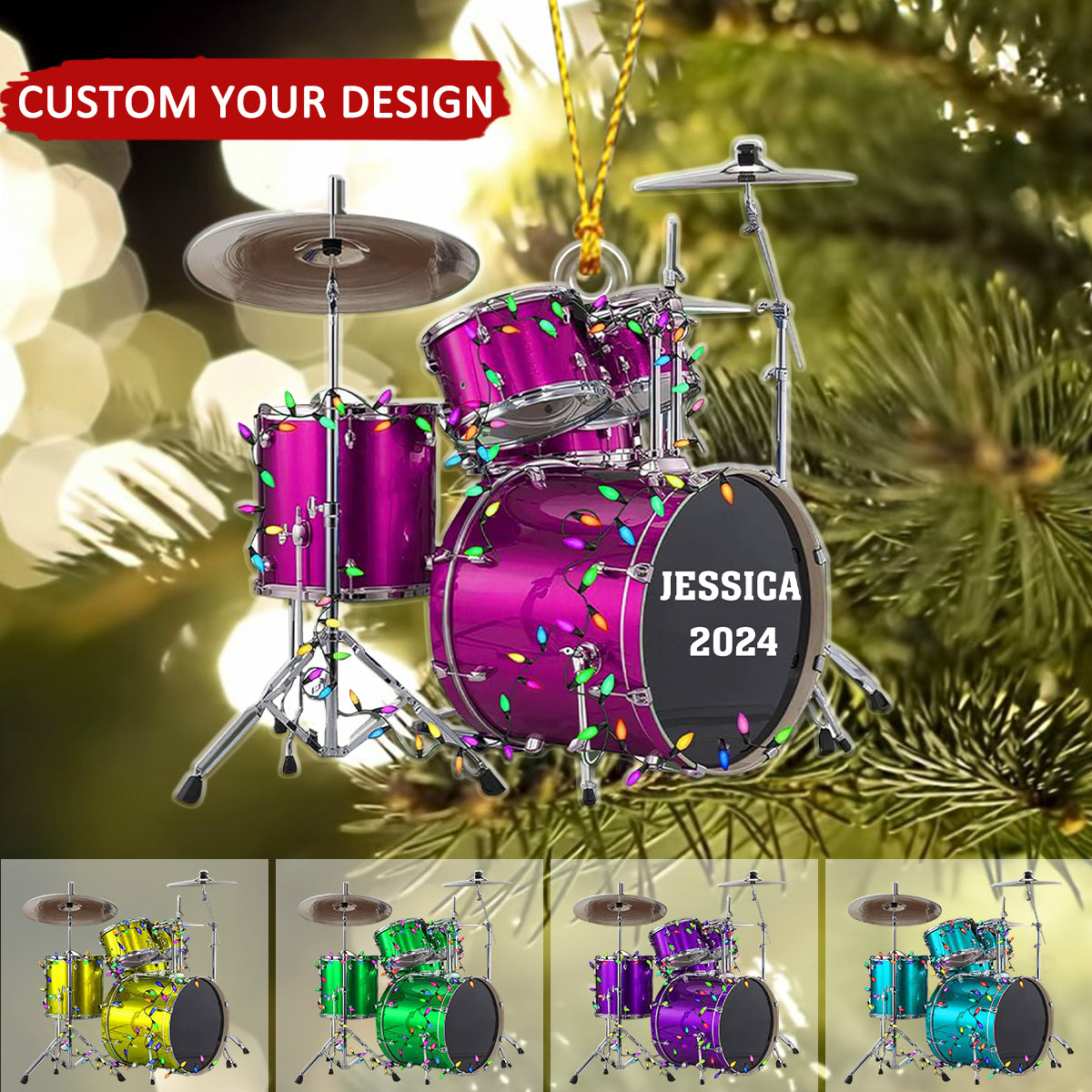 Drum With Christmas Light Personalized Christmas Ornament, Custom Name Drummer Ornament ON1490