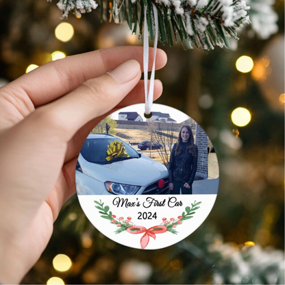 Custom Photo First Car Christmas Ceramic Ornament, Personalized New Car New Driver Ornament 2024, 1st Car Keepsake Ornament ON0228