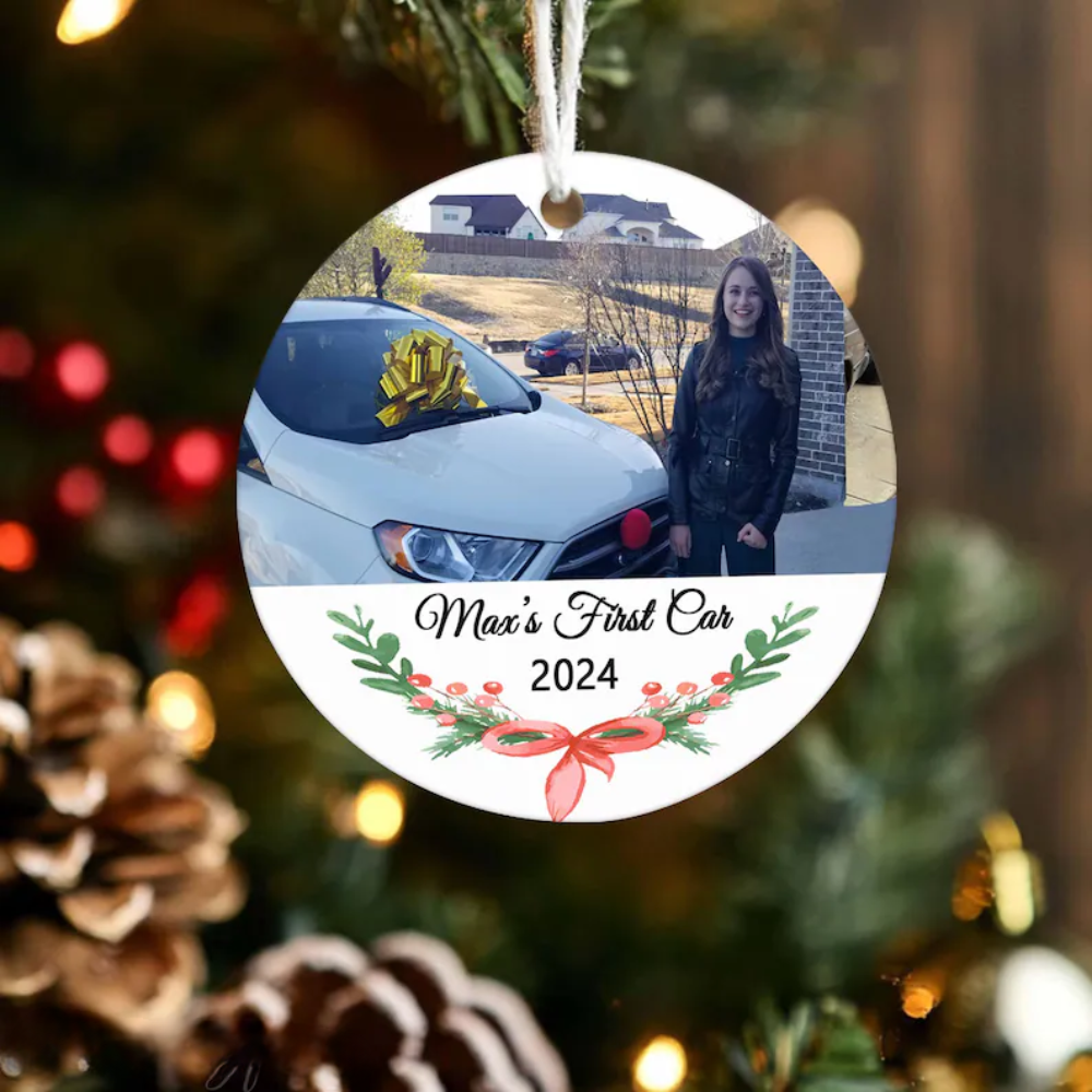 Custom Photo First Car Christmas Ceramic Ornament, Personalized New Car New Driver Ornament 2024, 1st Car Keepsake Ornament ON0228