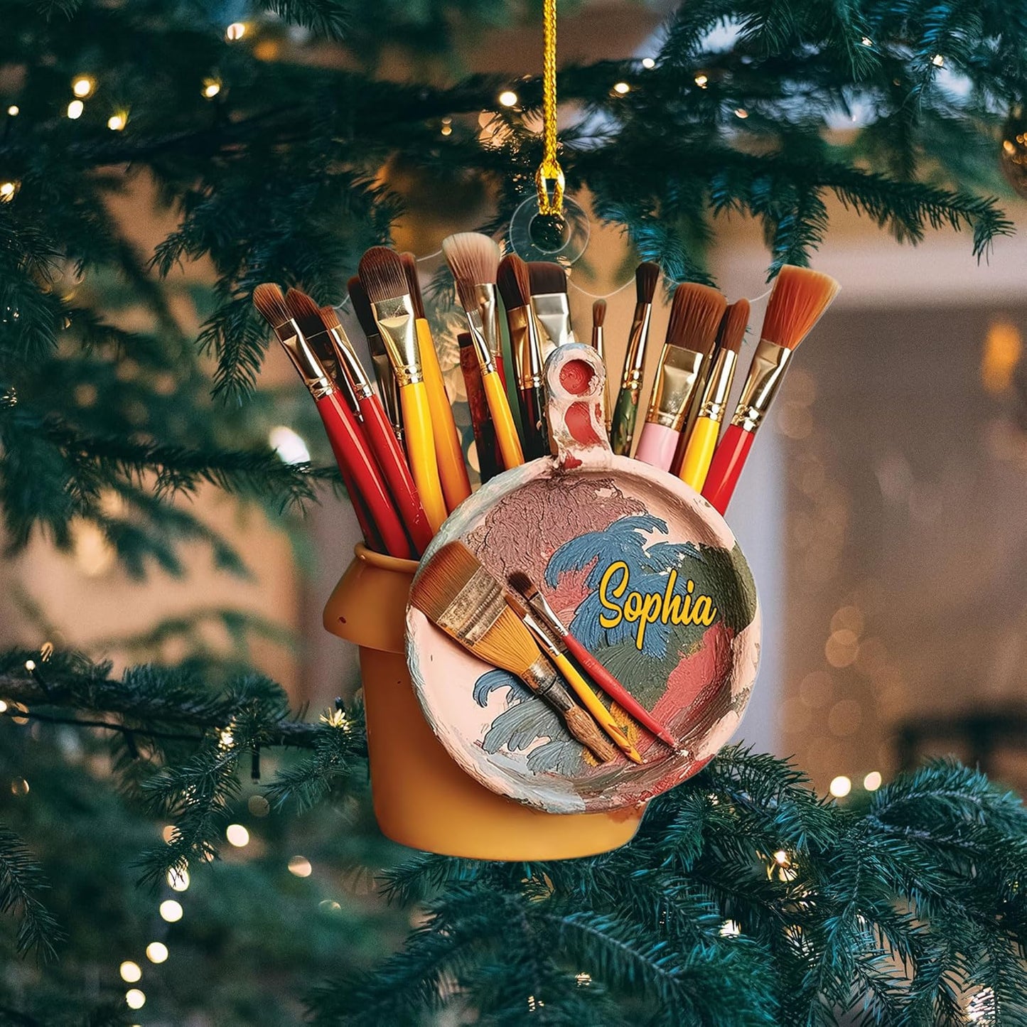 Personalized Painter's Art Paint Brush Christmas Ornament, Custom Artist's Painting Palette Christmas Ornament With Name ON0620