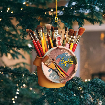 Personalized Painter's Art Paint Brush Christmas Ornament, Custom Artist's Painting Palette Christmas Ornament With Name ON0620