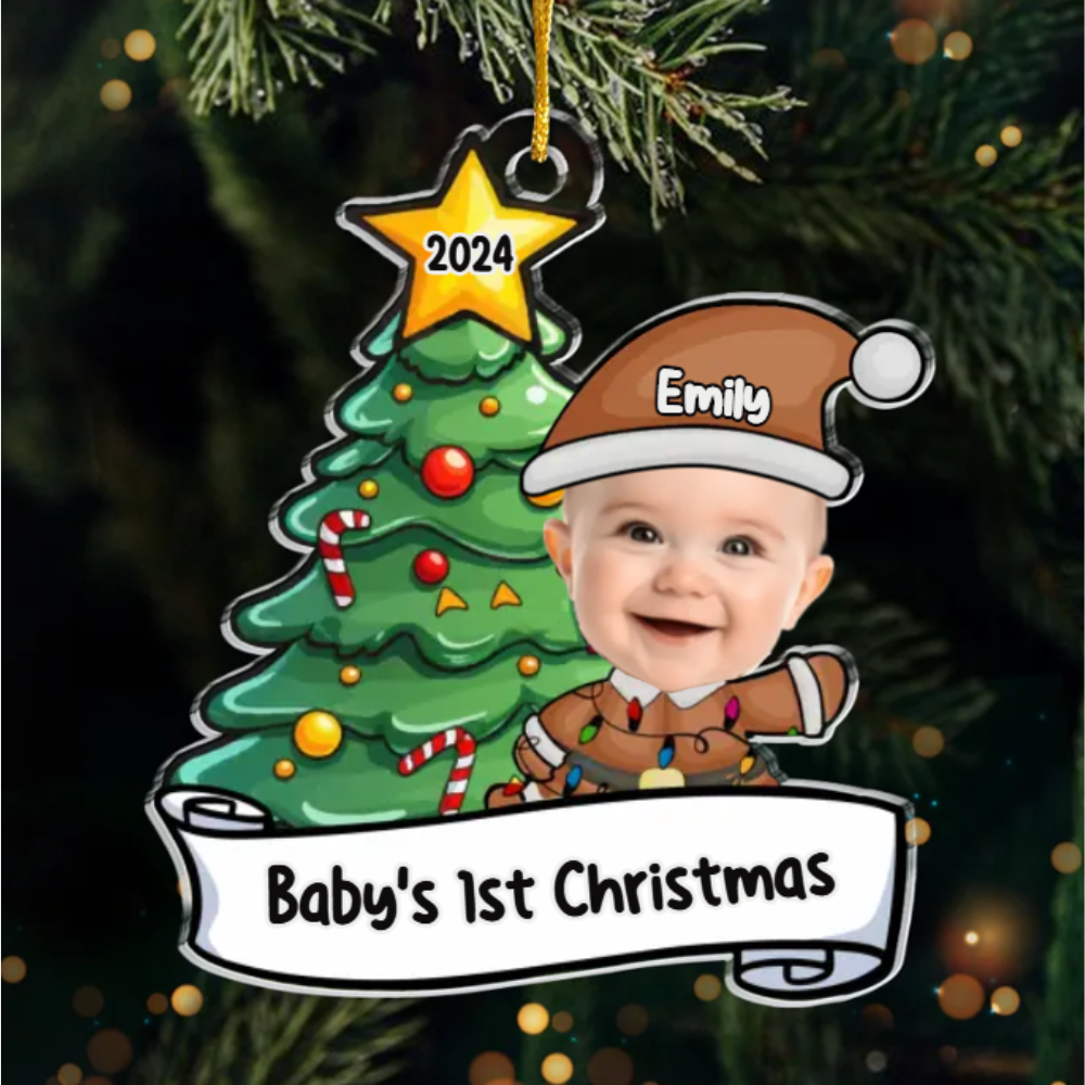 Custom Photo Let's Rock Around The Christmas Tree And Make Merry Memories - Family Personalized Custom Ornament, Custom Baby's 1st Christmas Ornament ON0236