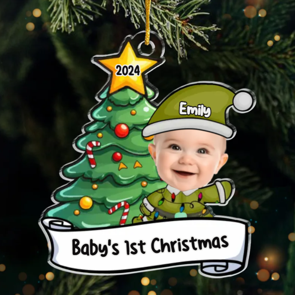 Custom Photo Let's Rock Around The Christmas Tree And Make Merry Memories - Family Personalized Custom Ornament, Custom Baby's 1st Christmas Ornament ON0236