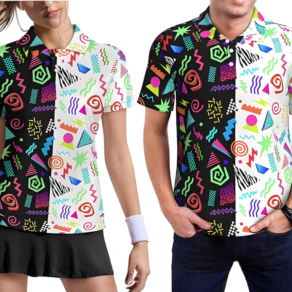 Mens And Women Matching Colorful 80s Golf Polo Shirt, Matching Golf Shirts His And Her GZ0166