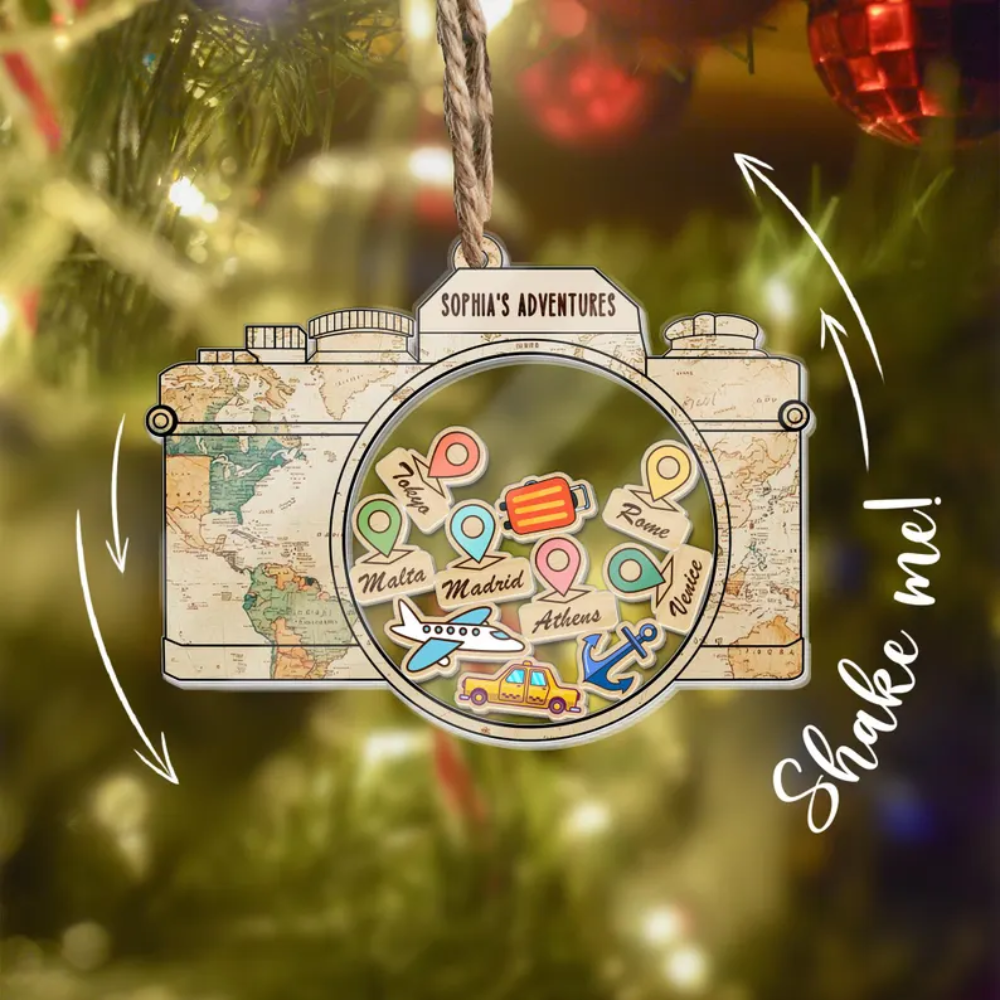 Personalized Travel Adventures Ornament, Travel Christmas 4D Custom Shaker Ornament ON0237