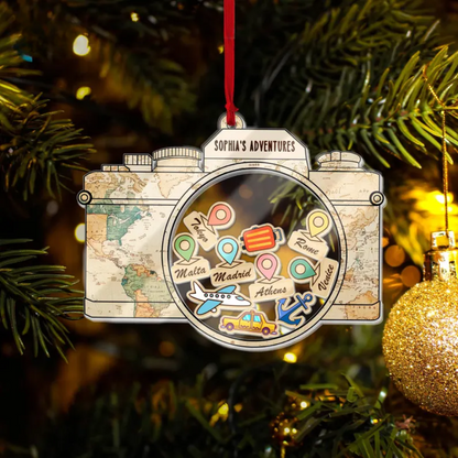 Personalized Travel Adventures Ornament, Travel Christmas 4D Custom Shaker Ornament ON0237