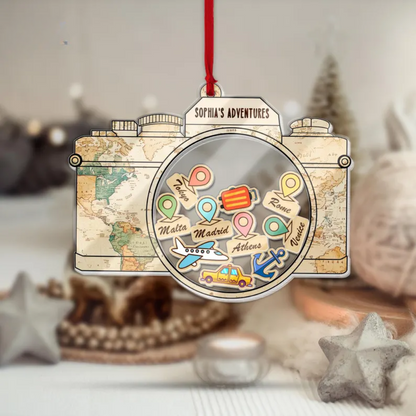 Personalized Travel Adventures Ornament, Travel Christmas 4D Custom Shaker Ornament ON0237