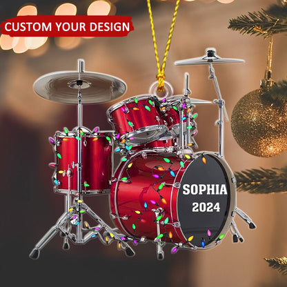 Drum With Christmas Light Personalized Christmas Ornament, Custom Name Drummer Ornament ON1490