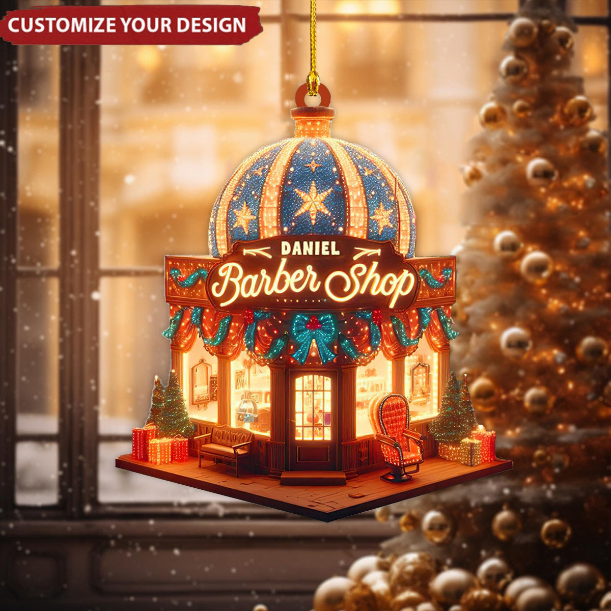 Personalized Barber Shop Christmas Ornament - Custom Name Barber Shop Xmas Ornament ON1516