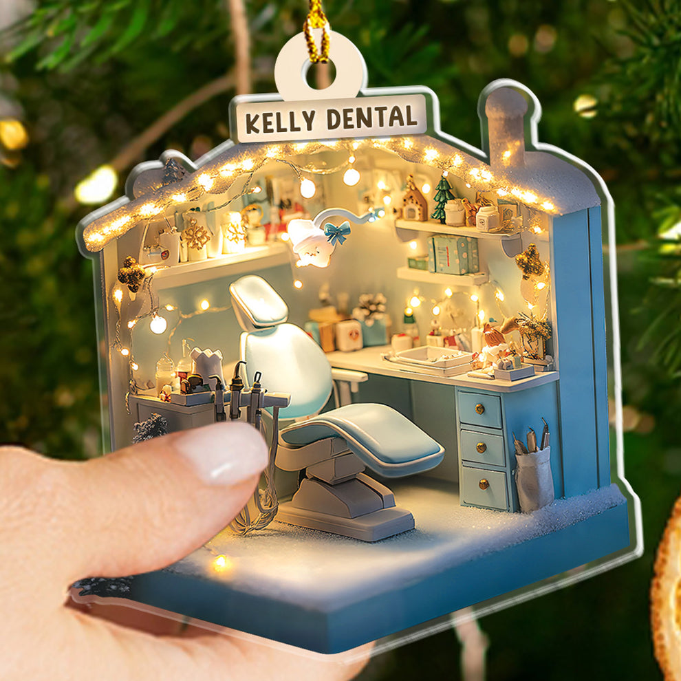 Personalized Dental Hygiene Room Christmas 2d Acrylic Ornament, Custom Name Dentist Christmas Ornament ON1401