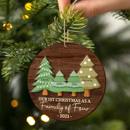 First Christmas As A Family Of Three - Personalized 2-Layered Wooden Ornament, Custom Our 1st Christmas As A Family Three Four Five... Ornament With Name ON0047