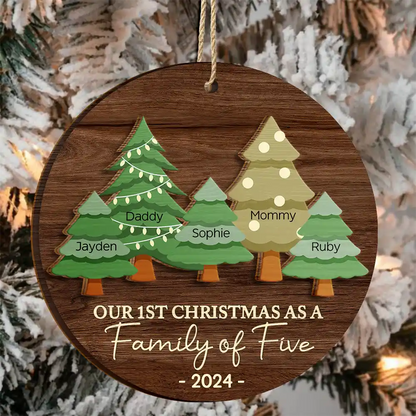 First Christmas As A Family Of Three - Personalized 2-Layered Wooden Ornament, Custom Our 1st Christmas As A Family Three Four Five... Ornament With Name ON0047