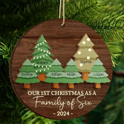 First Christmas As A Family Of Three - Personalized 2-Layered Wooden Ornament, Custom Our 1st Christmas As A Family Three Four Five... Ornament With Name ON0047