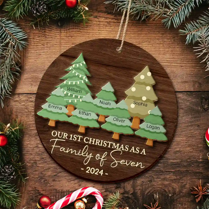 First Christmas As A Family Of Three - Personalized 2-Layered Wooden Ornament, Custom Our 1st Christmas As A Family Three Four Five... Ornament With Name ON0047