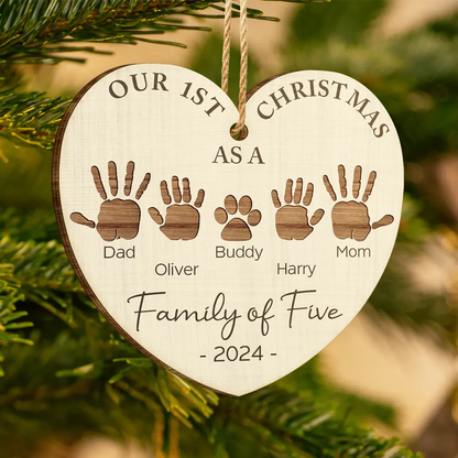 First Christmas As A Family Of Four Handprints - Personalized Custom Shaped Wooden Ornament, Custom Our 1ST Christmas As A Family Ornament 2024 ON0315