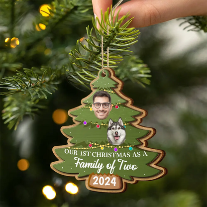 Custom Photo First Christmas As A Family Of Four Family Tree - Personalized 2-Layered Wooden Ornament, Our 1st Christmas As A Family Ornament ON0392