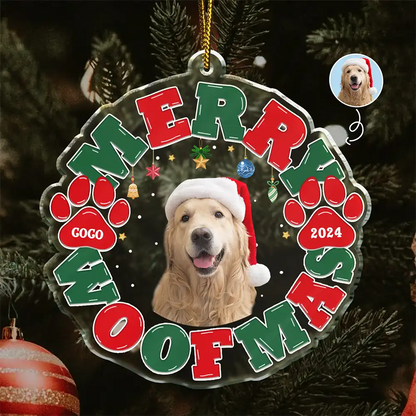 Custom Photo Meowy Catmas Merry Woofmas - Personalized Custom Shaped Acrylic Ornament, Custom Photo Cat Dog Christmas Ornament ON0429