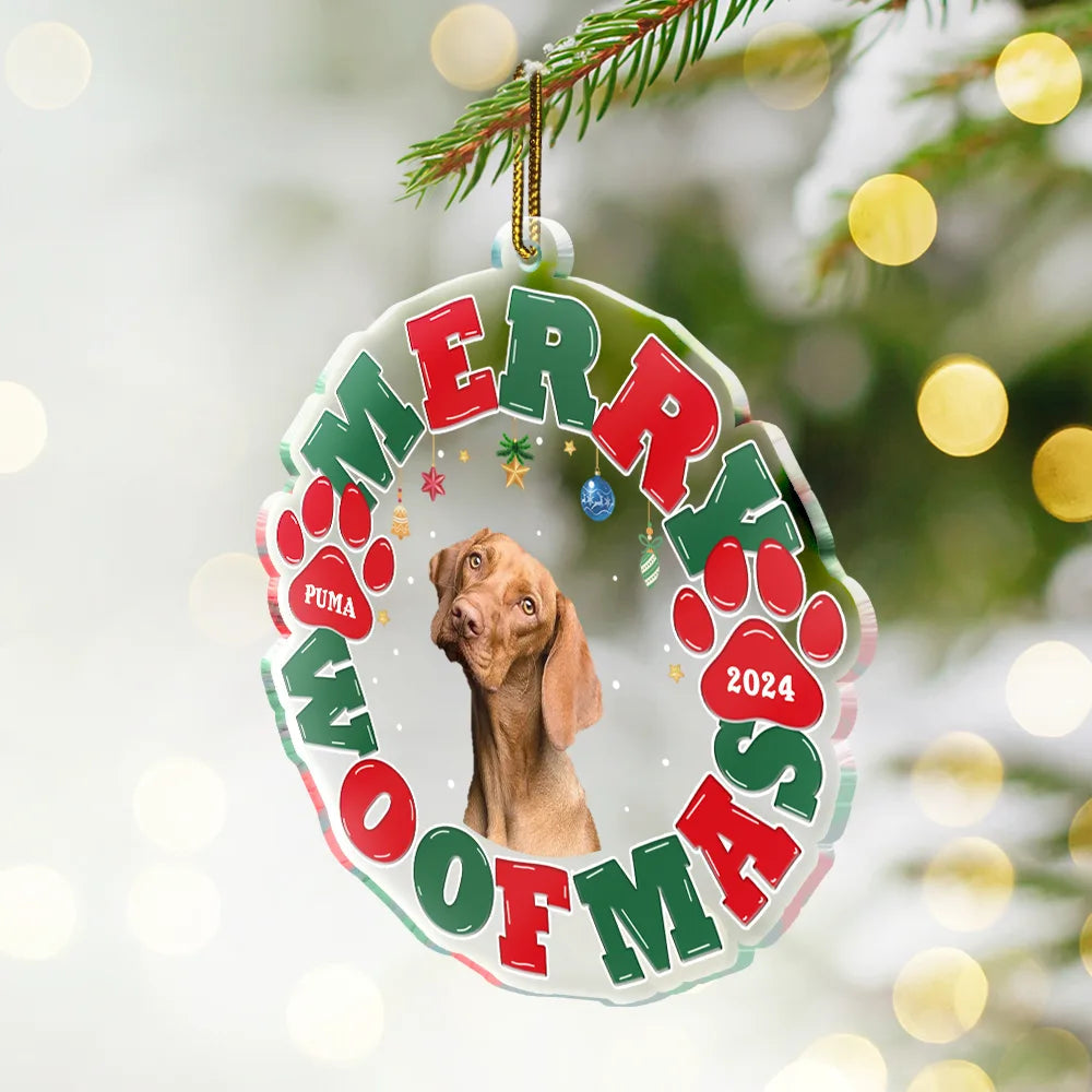 Custom Photo Meowy Catmas Merry Woofmas - Personalized Custom Shaped Acrylic Ornament, Custom Photo Cat Dog Christmas Ornament ON0429