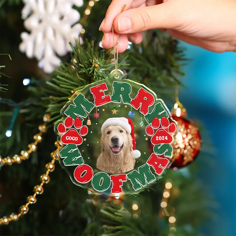 Custom Photo Meowy Catmas Merry Woofmas - Personalized Custom Shaped Acrylic Ornament, Custom Photo Cat Dog Christmas Ornament ON0429