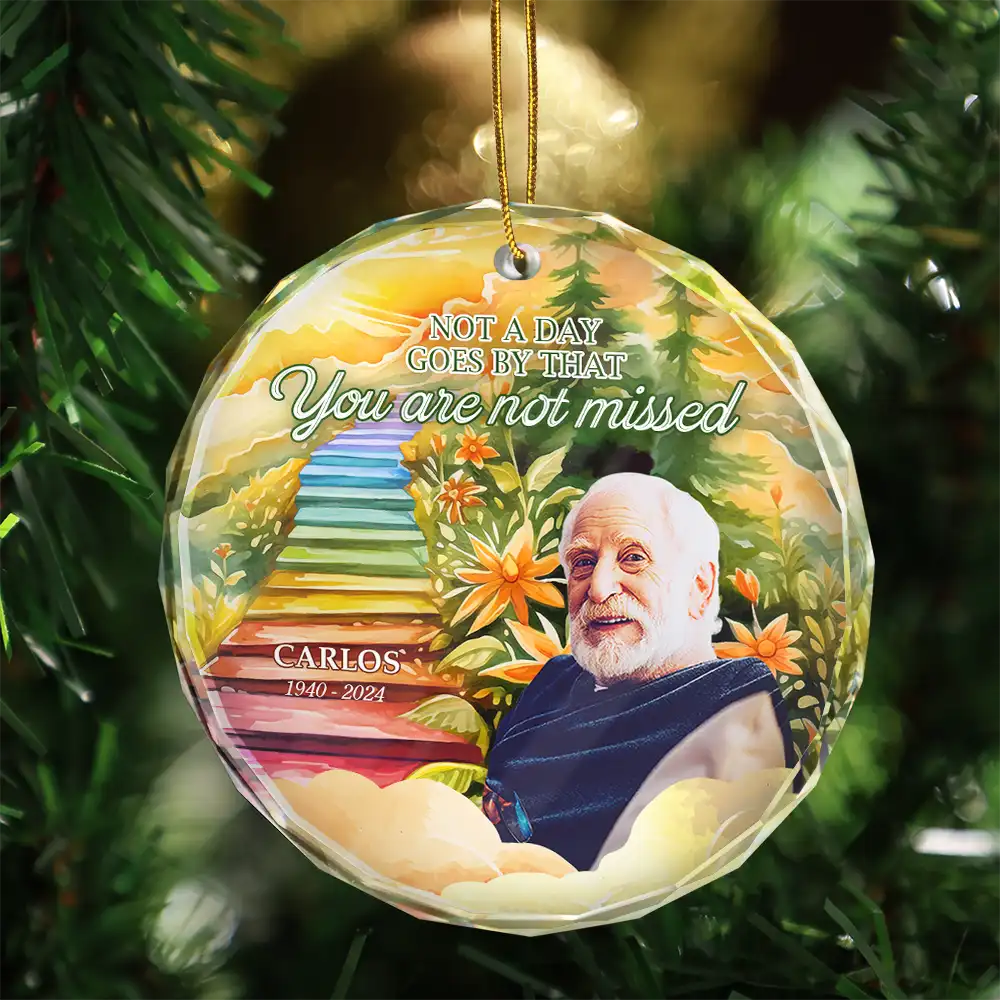 Custom Photo Heaven Stairs I'm Always With You - Personalized Circle Glass Ornament, Custom Photo Memorial Sympathy Christmas Ornament ON0132