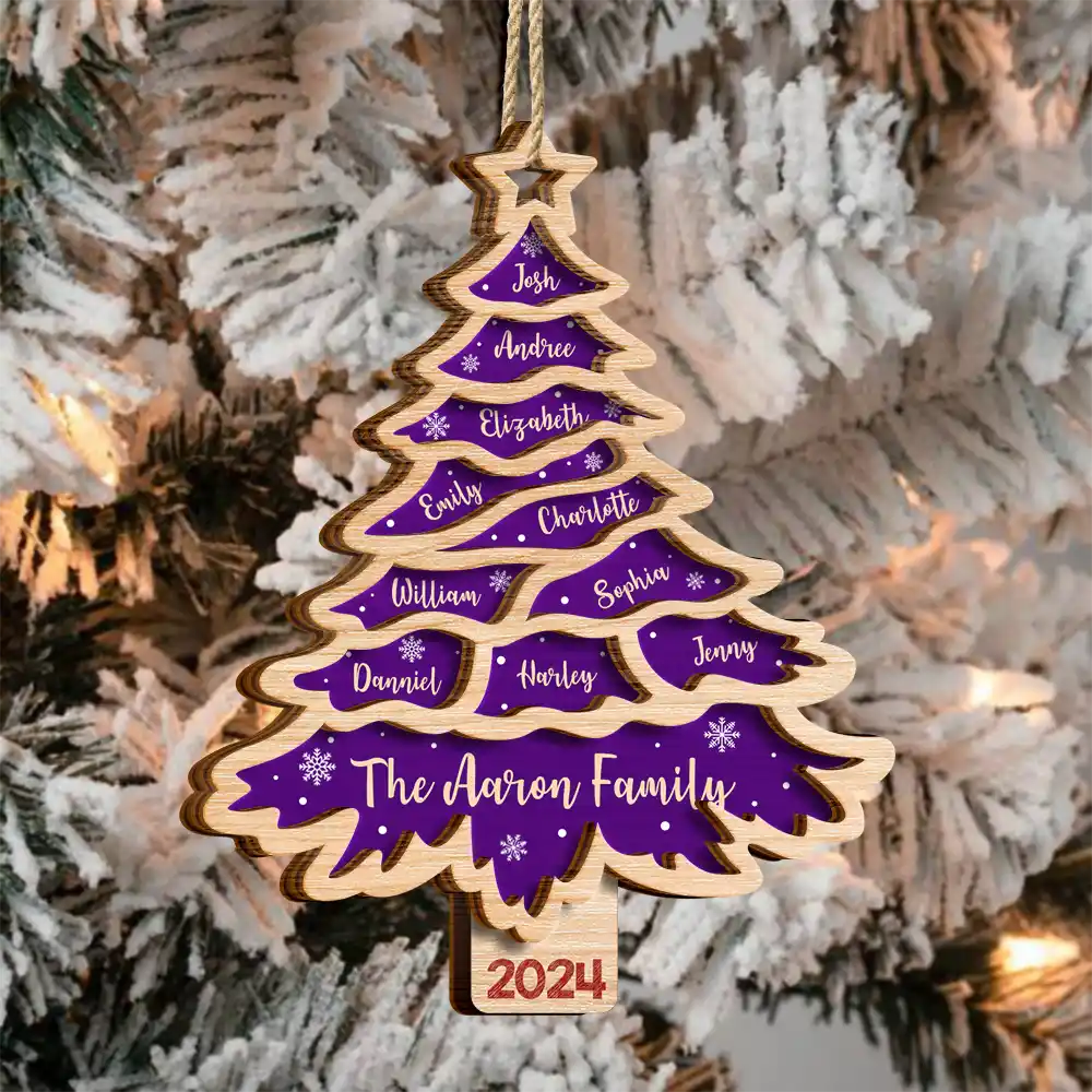 Christmas Tree Family Bestie Custom Names Version 3 - Personalized 2-Layered Wooden Ornament, Personalized Family Christmas Tree Ornaments 2024 ON0196