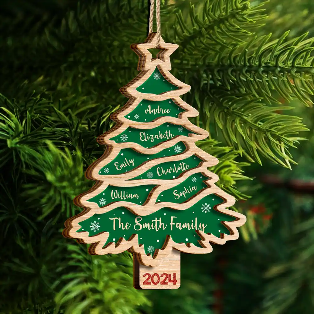 Christmas Tree Family Bestie Custom Names Version 3 - Personalized 2-Layered Wooden Ornament, Personalized Family Christmas Tree Ornaments 2024 ON0196