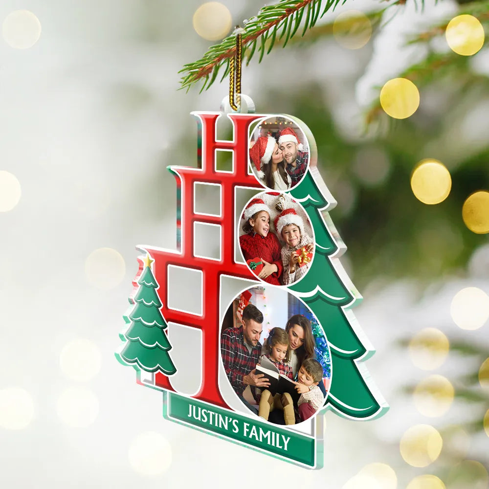 Custom Photo Family Ho Ho Ho Joyful Christmas - Personalized Custom Shaped Acrylic Ornament, Personalized Family Ornament 2024 ON1127