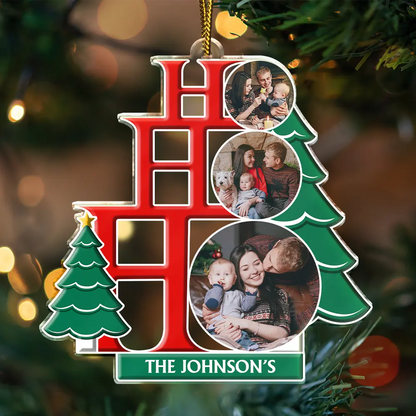 Custom Photo Family Ho Ho Ho Joyful Christmas - Personalized Custom Shaped Acrylic Ornament, Personalized Family Ornament 2024 ON1127