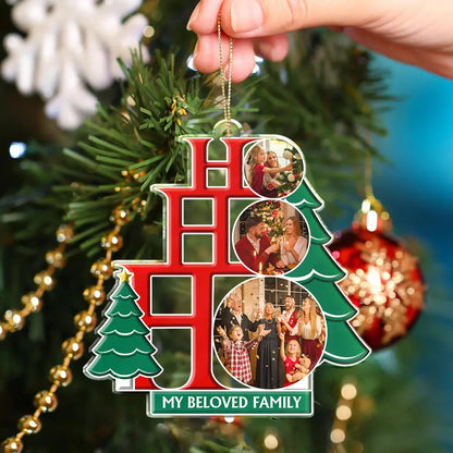 Custom Photo Family Ho Ho Ho Joyful Christmas - Personalized Custom Shaped Acrylic Ornament, Personalized Family Ornament 2024 ON1127