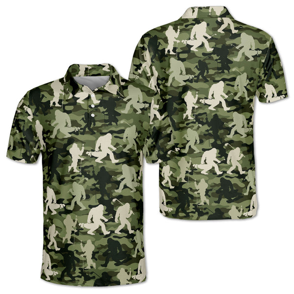 Camo Bigfoot Sasquatch Men's Golf Polo Shirt, Bigfoot Golf Shirt Mens GZ0067