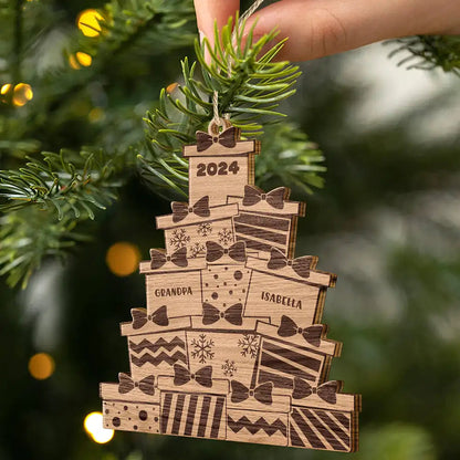 Christmas Presents - Personalized Wooden Cutout Ornament, Personalized Family Christmas Ornaments 2024, Custom Family Name Christmas Tree Ornament ON0106