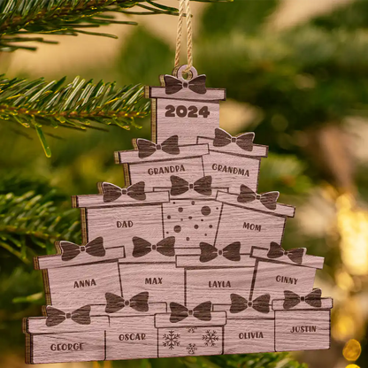 Christmas Presents - Personalized Wooden Cutout Ornament, Personalized Family Christmas Ornaments 2024, Custom Family Name Christmas Tree Ornament ON0106