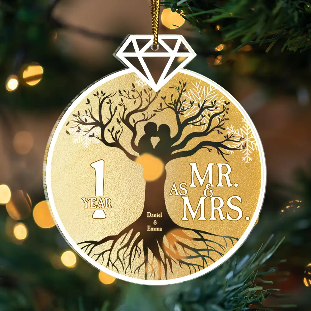 Mr. & Mrs. Couple Wedding Anniversary - Personalized Custom Shaped Acrylic Ornament, Custom 50 Years As Mr. & Mrs. Anniversary Ornament ON0427