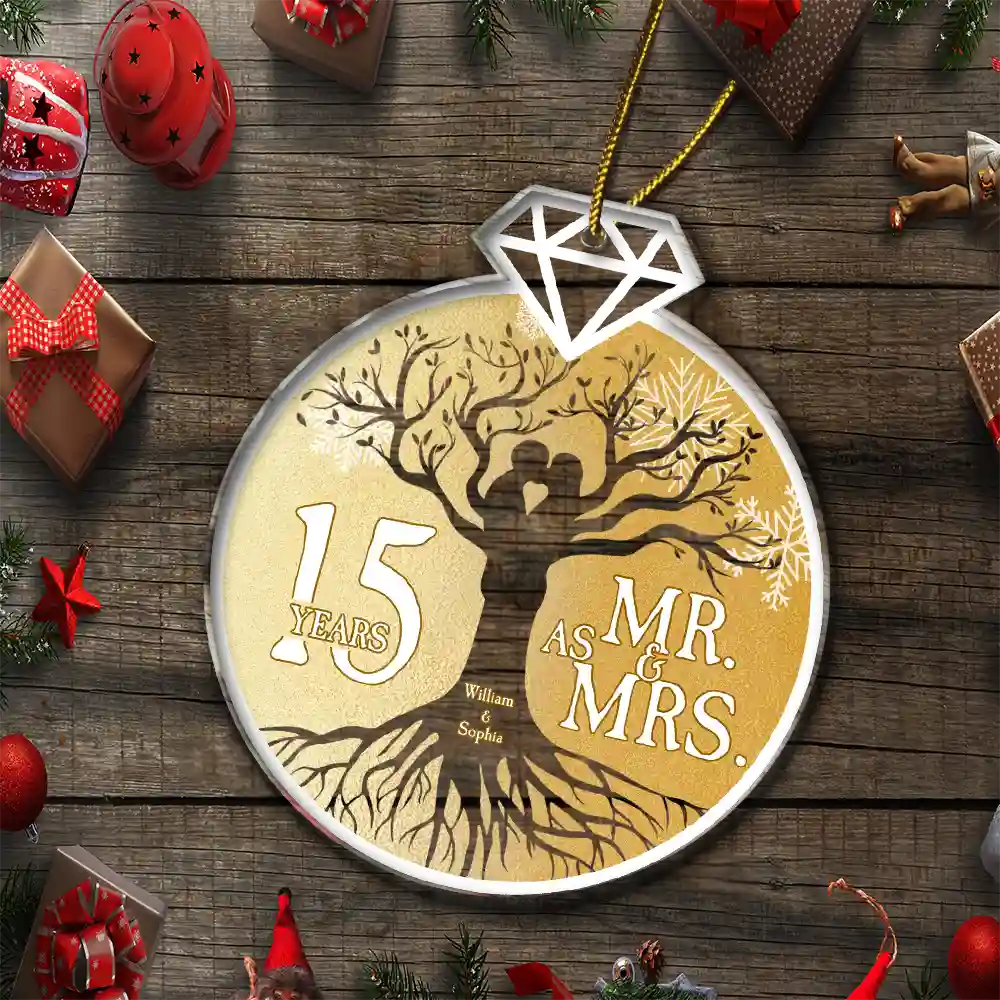 Mr. & Mrs. Couple Wedding Anniversary - Personalized Custom Shaped Acrylic Ornament, Custom 50 Years As Mr. & Mrs. Anniversary Ornament ON0427