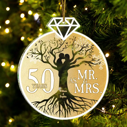 Mr. & Mrs. Couple Wedding Anniversary - Personalized Custom Shaped Acrylic Ornament, Custom 50 Years As Mr. & Mrs. Anniversary Ornament ON0427