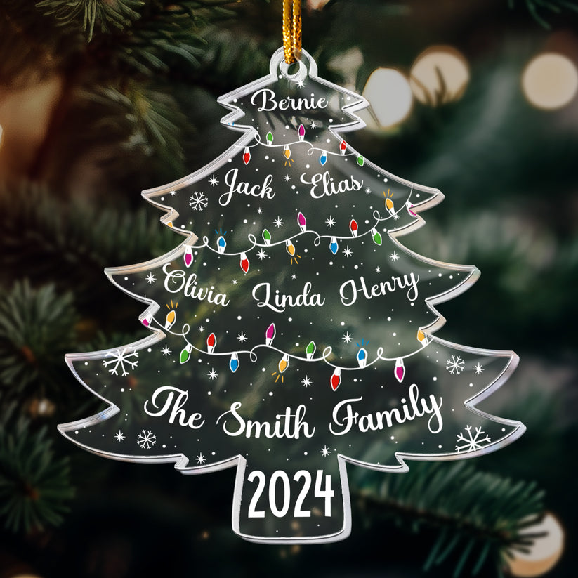 Christmas Tree With Family Names And Led Lights - Personalized Acrylic Ornament, Custom Family Christmas Ornament 2024 ON0138