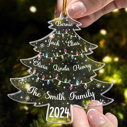 Christmas Tree With Family Names And Led Lights - Personalized Acrylic Ornament, Custom Family Christmas Ornament 2024 ON0138