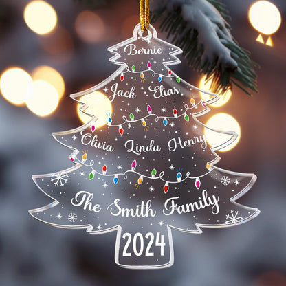 Christmas Tree With Family Names And Led Lights - Personalized Acrylic Ornament, Custom Family Christmas Ornament 2024 ON0138