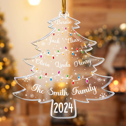 Christmas Tree With Family Names And Led Lights - Personalized Acrylic Ornament, Custom Family Christmas Ornament 2024 ON0138