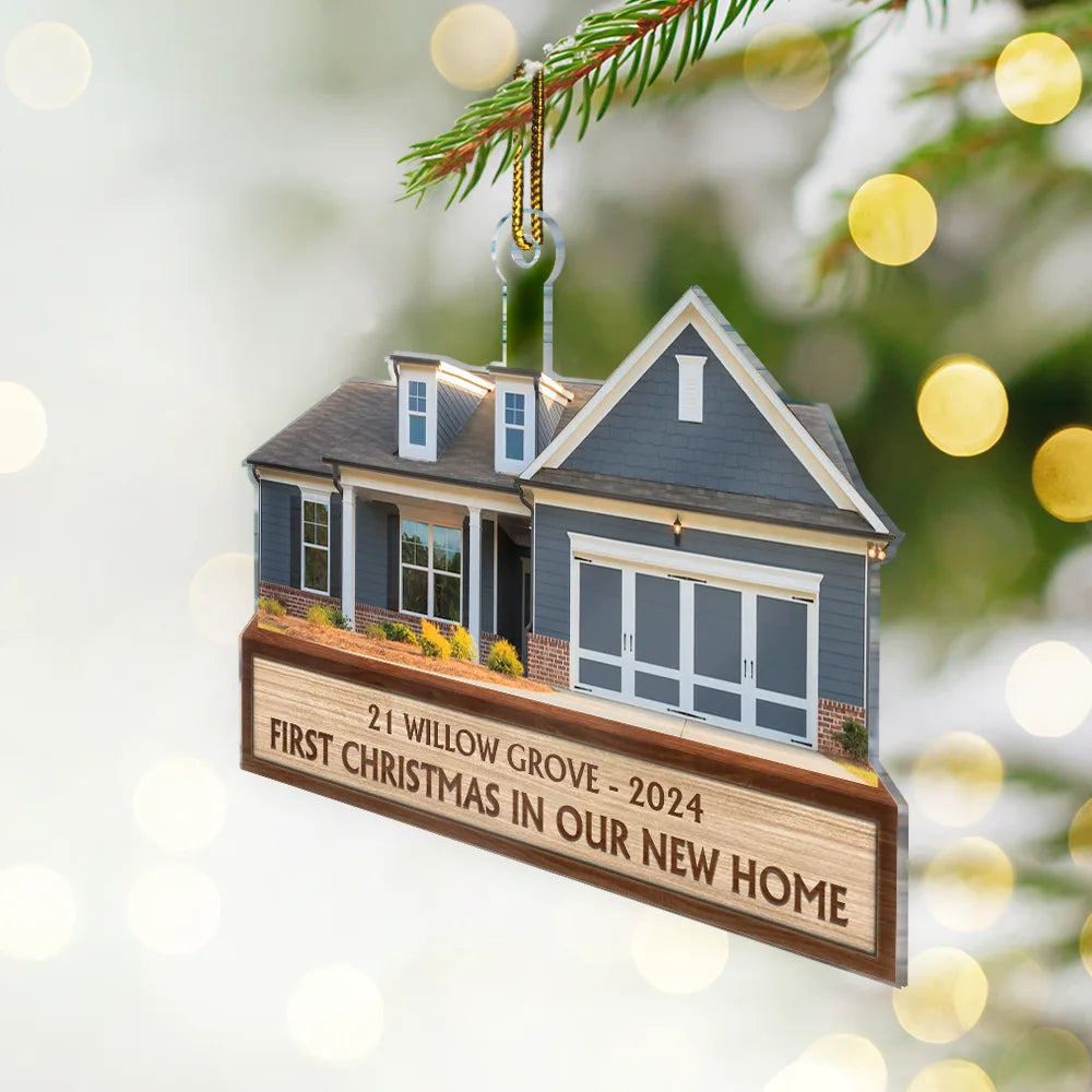 Custom Photo First Christmas In Our New House - Personalized Cutout Acrylic Ornament, New Home Ornament 2024 ON0013