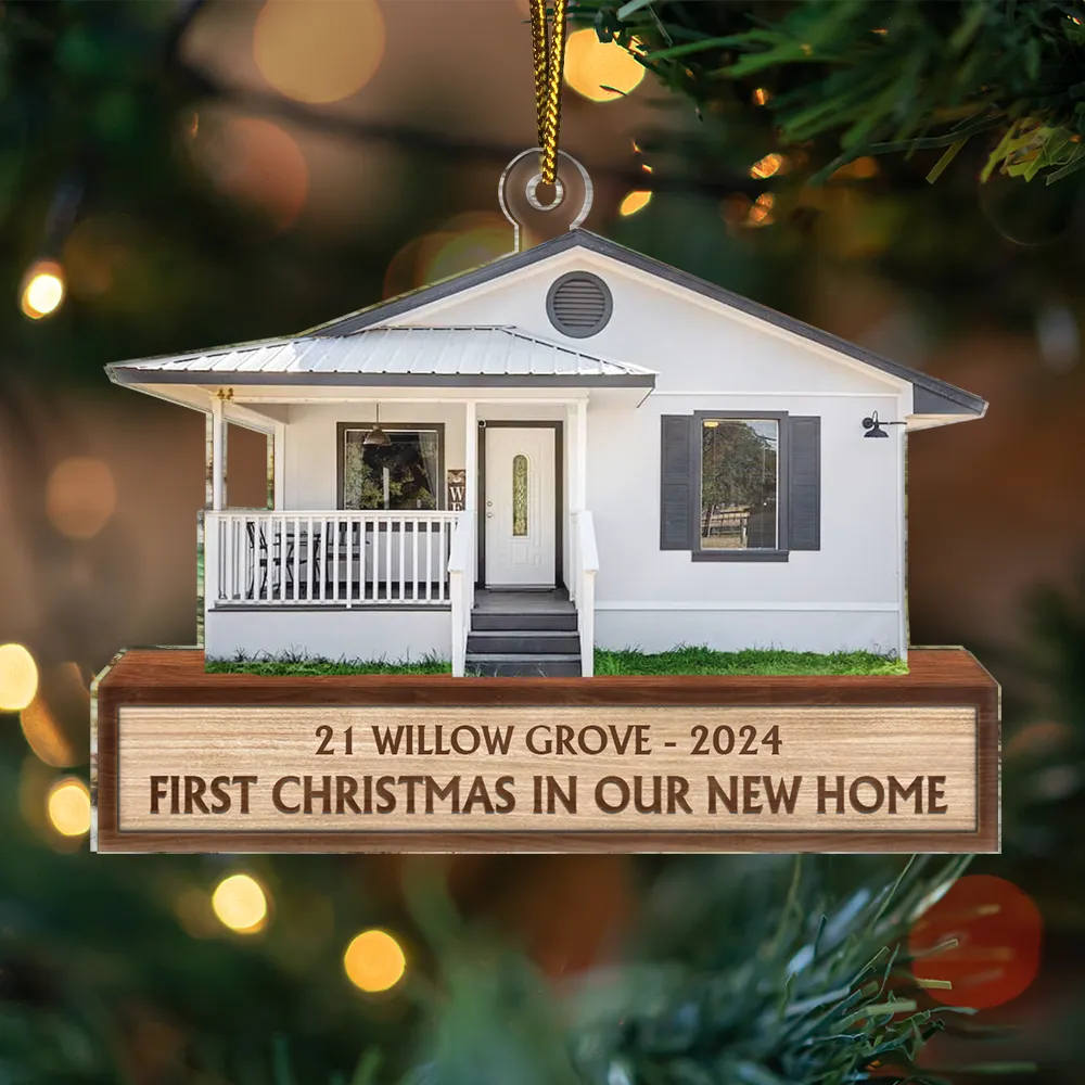 Custom Photo First Christmas In Our New House - Personalized Cutout Acrylic Ornament, New Home Ornament 2024 ON0013