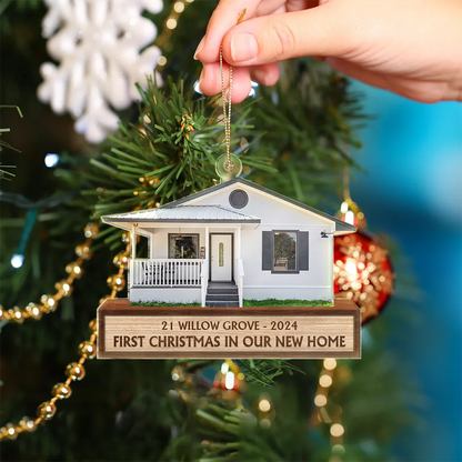 Custom Photo First Christmas In Our New House - Personalized Cutout Acrylic Ornament, New Home Ornament 2024 ON0013