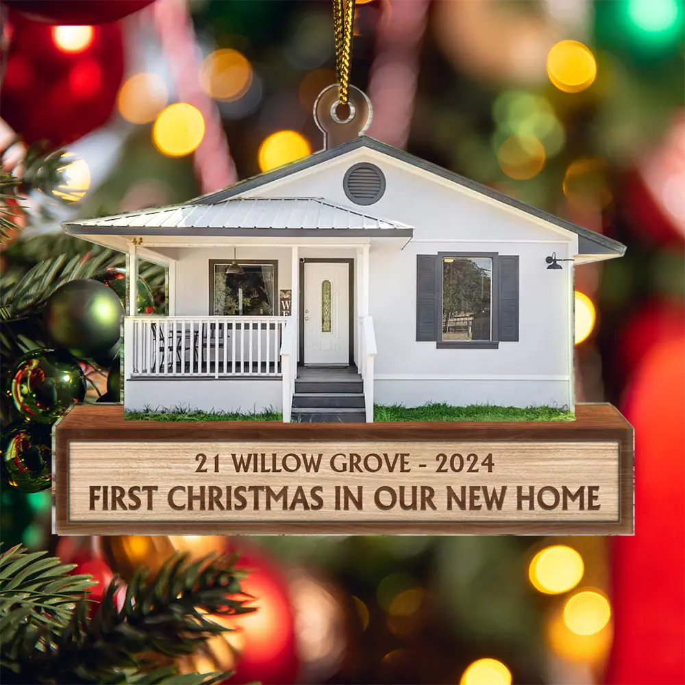 Custom Photo First Christmas In Our New House - Personalized Cutout Acrylic Ornament, New Home Ornament 2024 ON0013