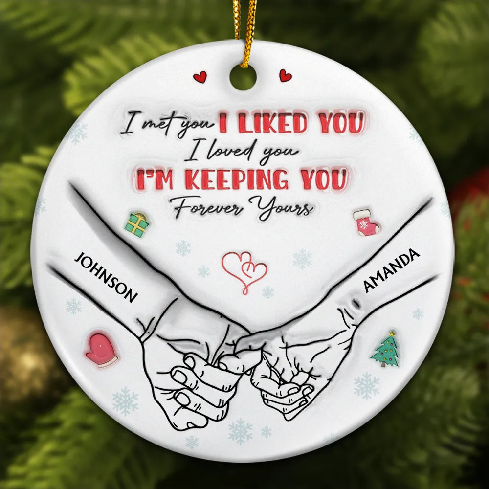 I Met You I Liked You I Loved You Christmas Couples - Personalized 3D Inflated Effect Printed Ornament, Personalized Circle Ceramic Ornament, Custom Couple Christmas Ornament 2024 ON0135