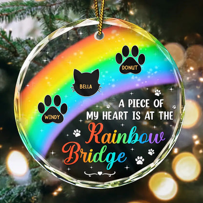 A Piece Of My Heart Memorial Christmas - Personalized Circle Glass Ornament, Personalized Dog Cat Paw Print Memorial Christmas Ornament 2024 ON0313