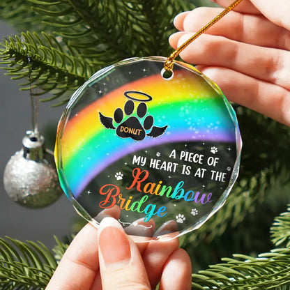 A Piece Of My Heart Memorial Christmas - Personalized Circle Glass Ornament, Personalized Dog Cat Paw Print Memorial Christmas Ornament 2024 ON0313