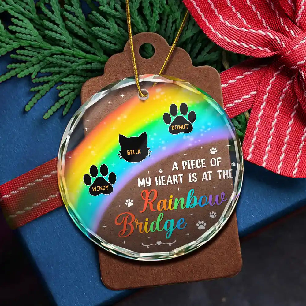 A Piece Of My Heart Memorial Christmas - Personalized Circle Glass Ornament, Personalized Dog Cat Paw Print Memorial Christmas Ornament 2024 ON0313